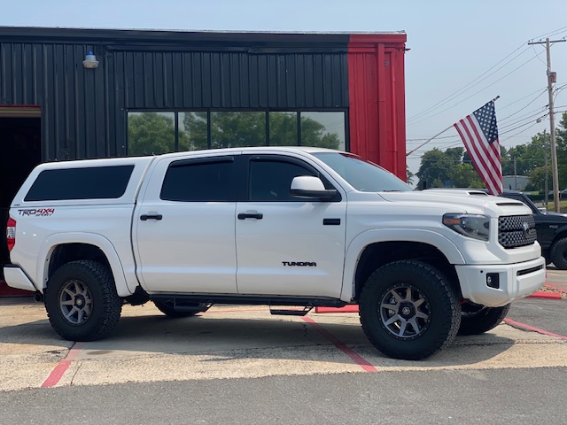 Toyota Tundra receiving SPC upper control arms and alignment work at BMF Motorsports